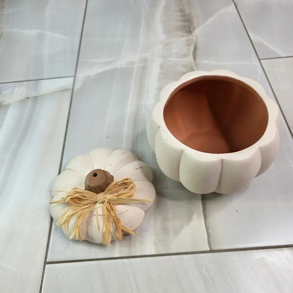 Pumpkin Hollow White Ceramic Pumpkin Jar with Raffia Bow Target‎ 010 05 0605